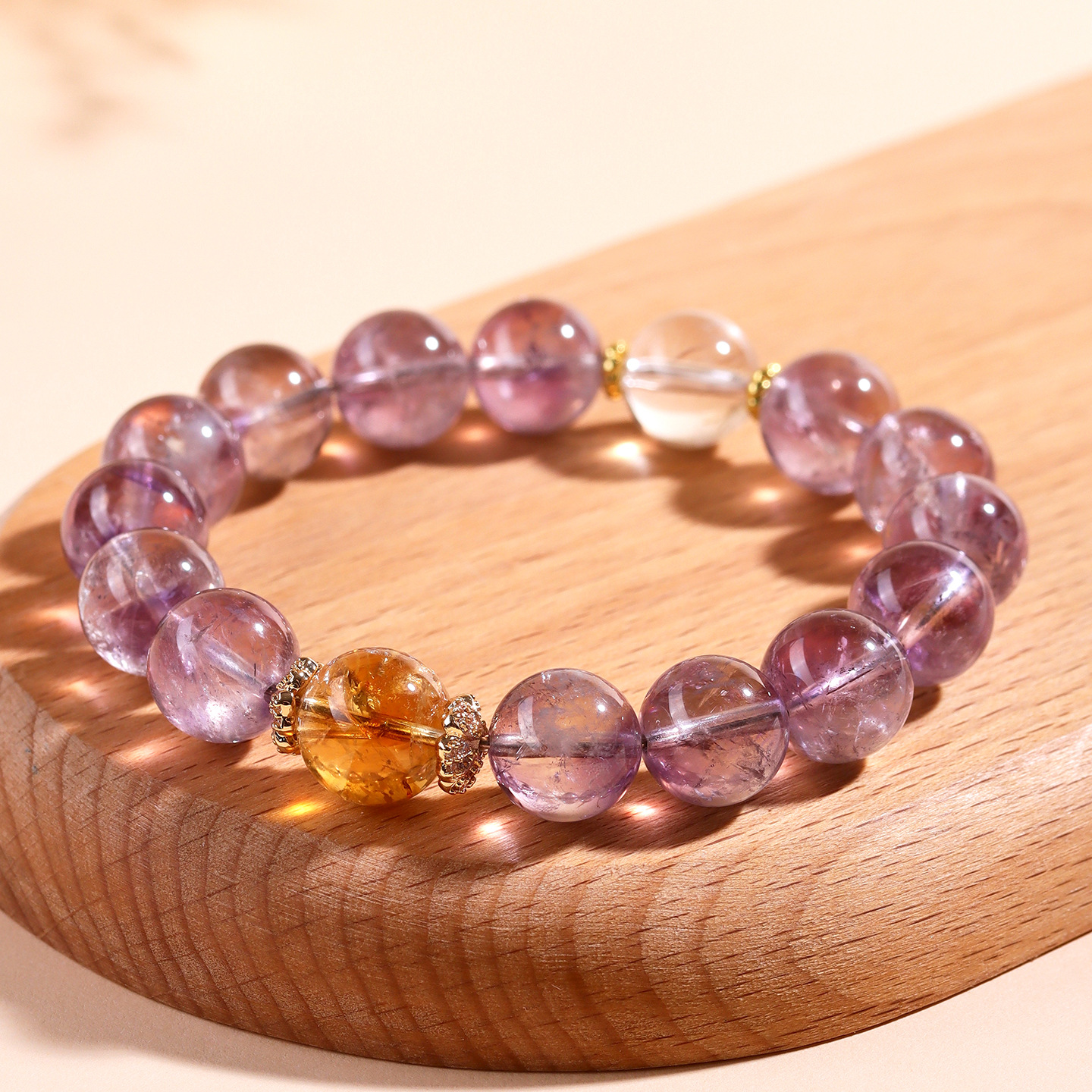 Feng Shui Citrine & Amethyst Love Bracelet - Natural Crystal Jewelry to Attract Soulmates & Strengthen Relationships