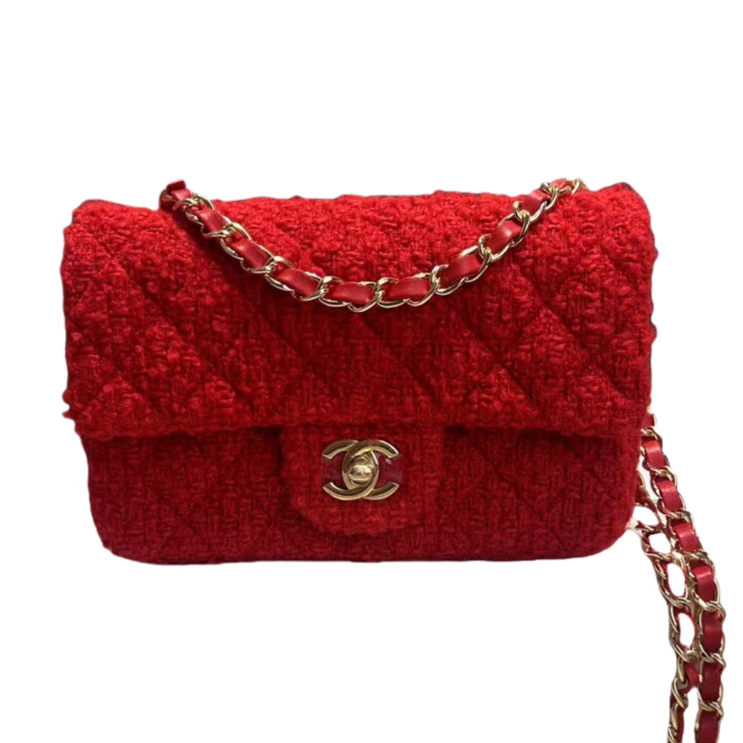 CHANEL CLASSIC 11.12 HANDBAG Lambskin & Brown Metal Red-A01112