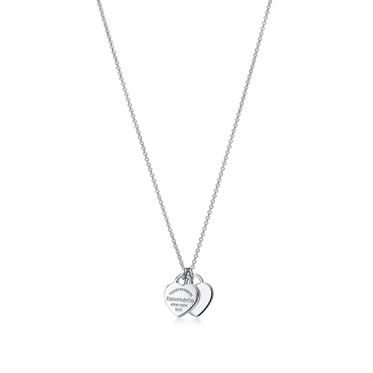 Double Heart Tag Pendant in Silver, Mini