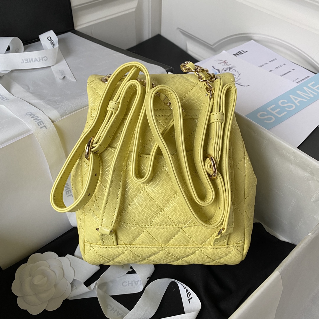 CHANEL Backpacks Grain-embossed shiny calf leather with gold-coloured metal yellow  -AS4058
