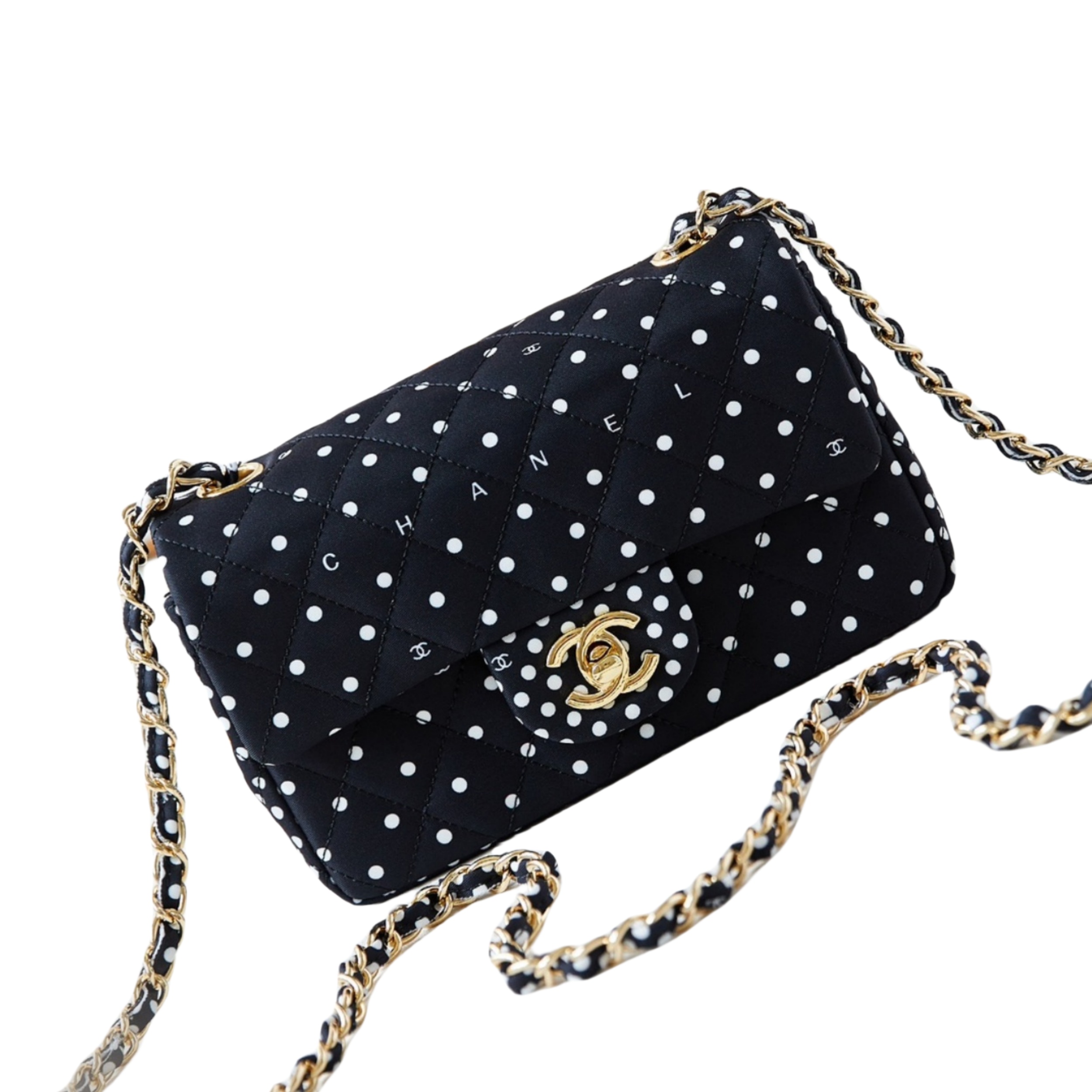 CHANEL Mini Classic Handbag & Gold-Tone Metal Blue Spots-A69900