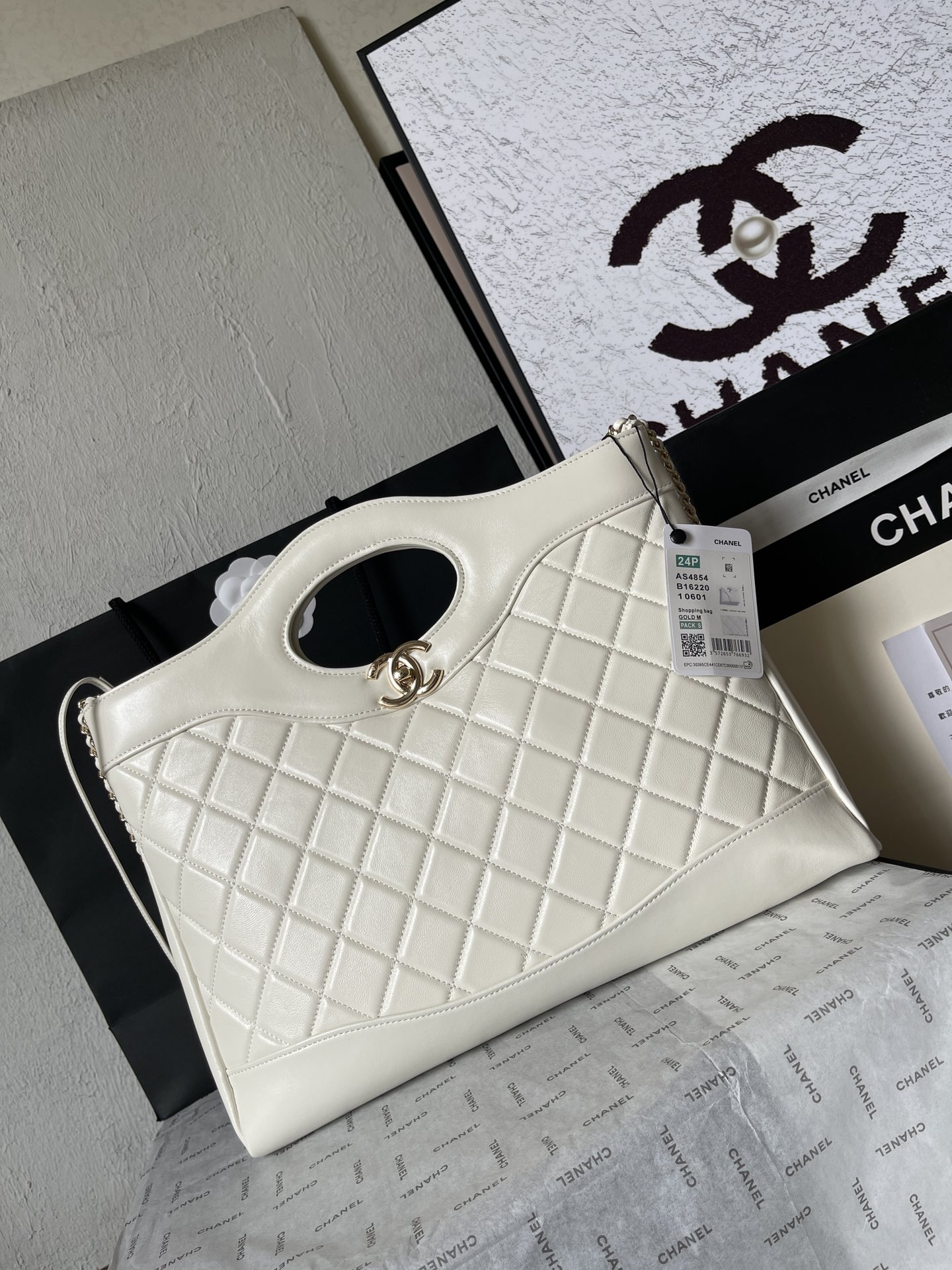 CHANEL Shopping Bag White-AS4854
