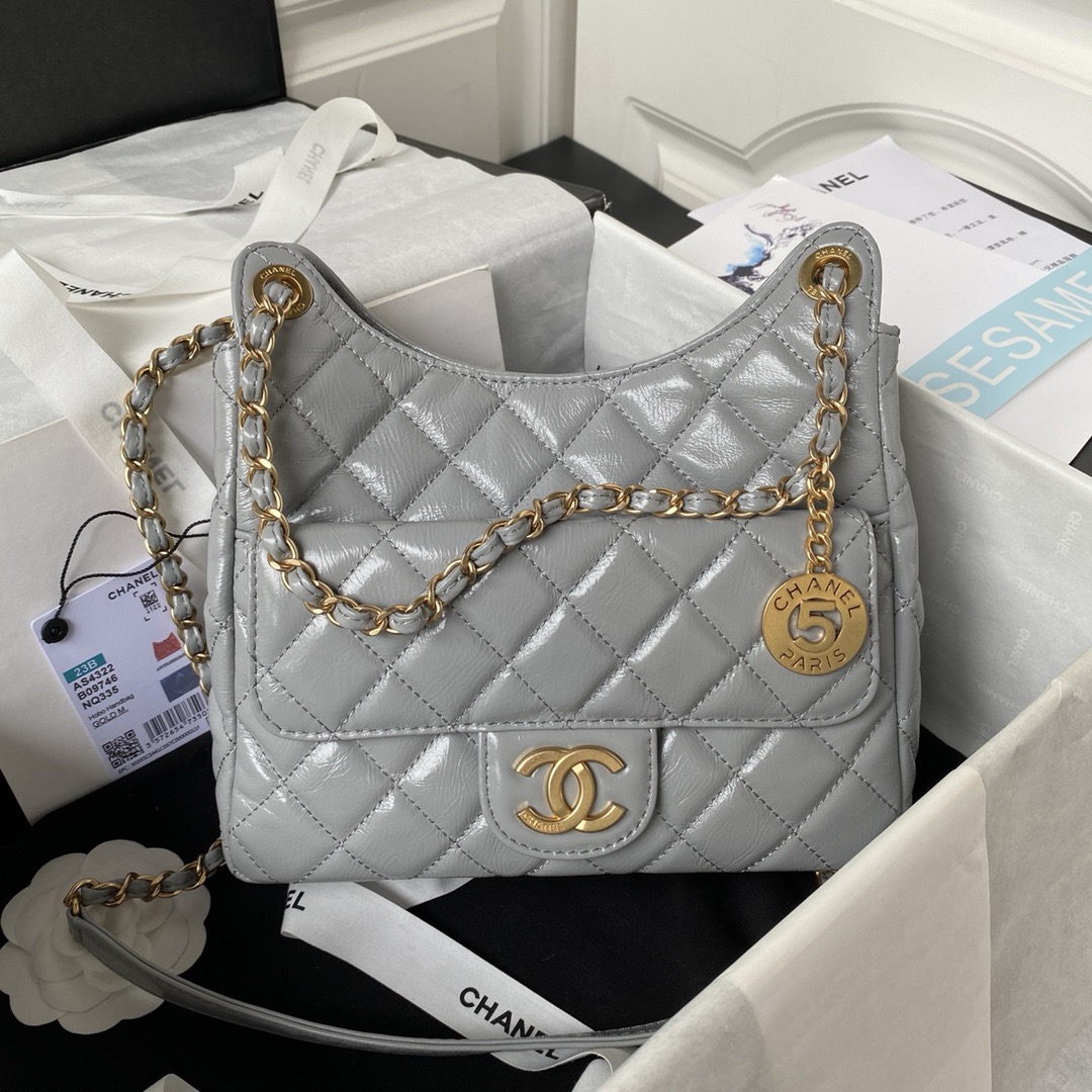CHANEL Hobo Handbag Gray-AS4322