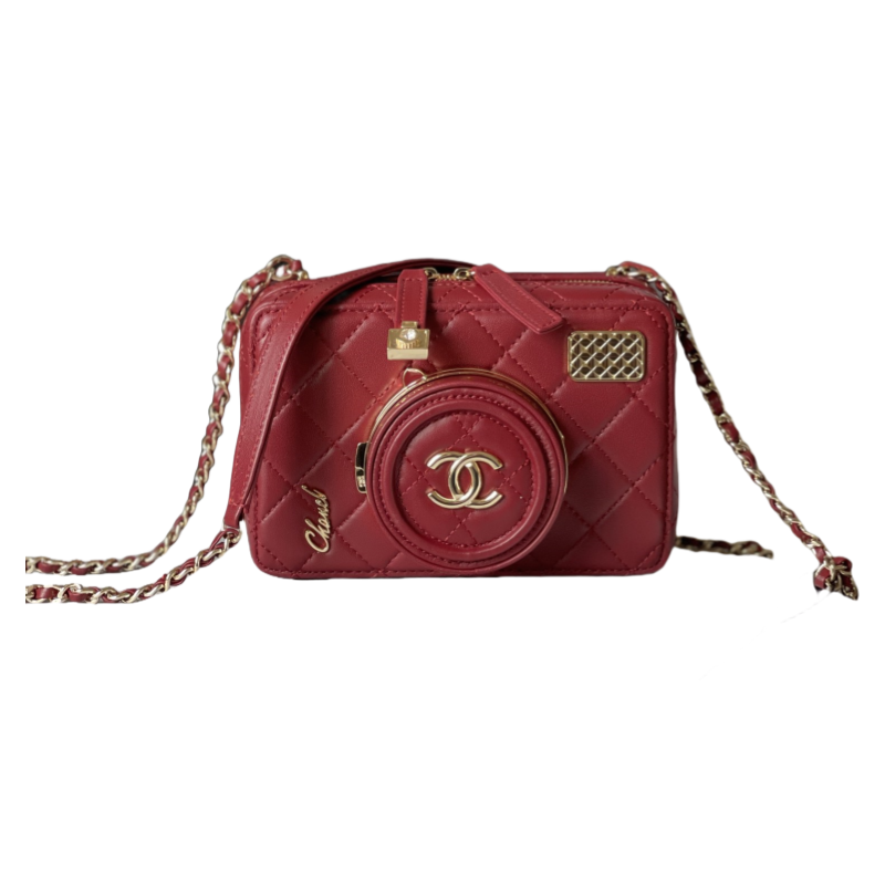 CHANEL Camera bag Sheep leather and gold metal Red-AS4817