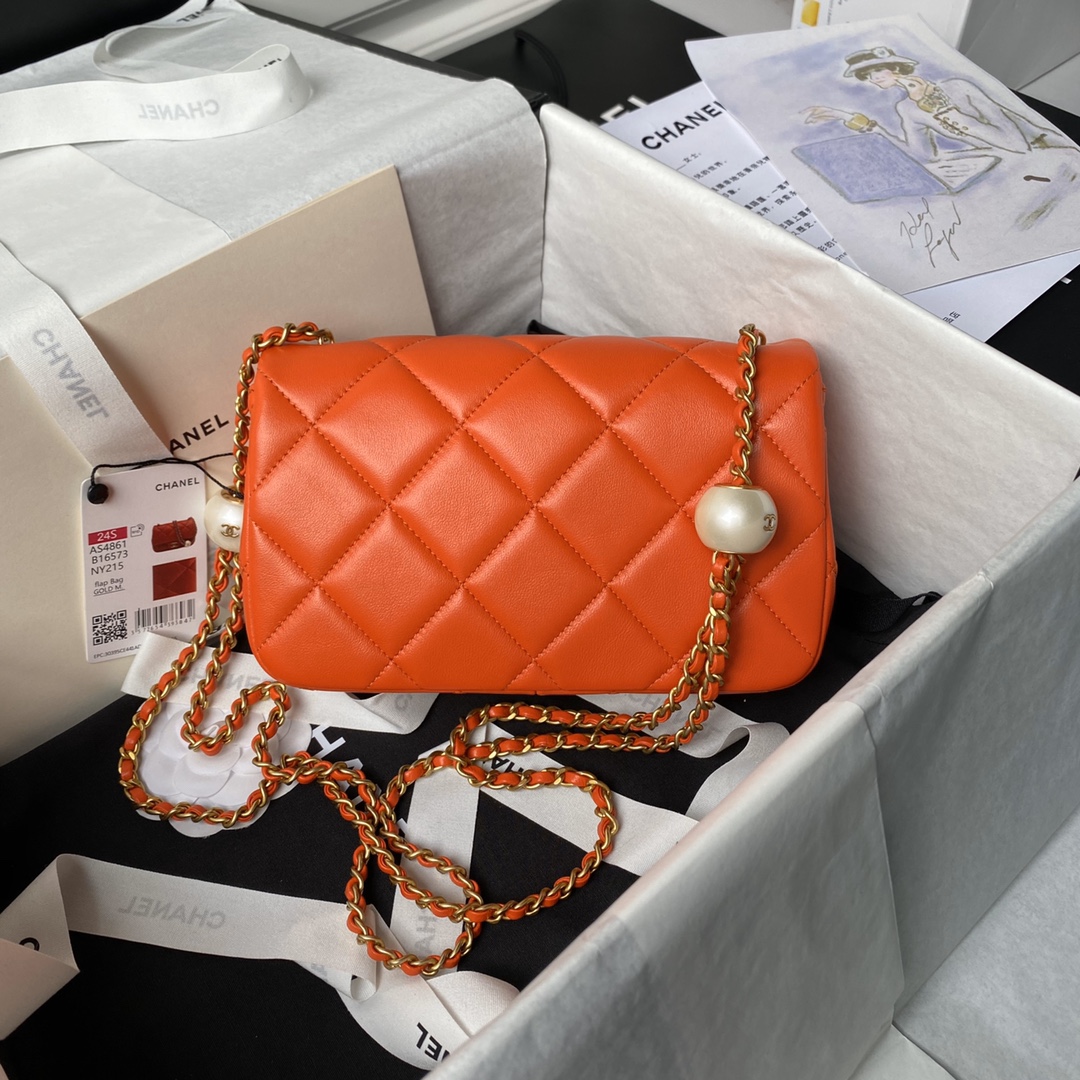 CHANEL Small Flap Bag Orange-AS4861