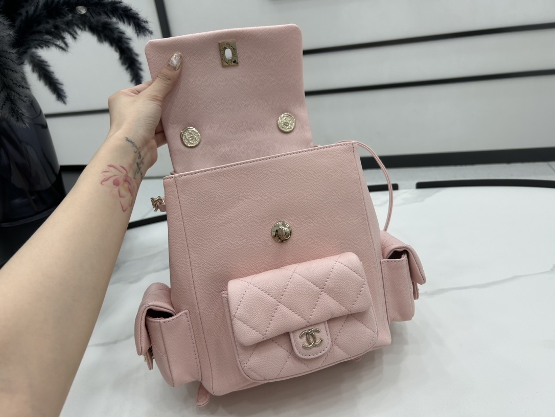 CHANEL Grained Shiny Calfskin & Gold-Tone Metal Pink - AS4398