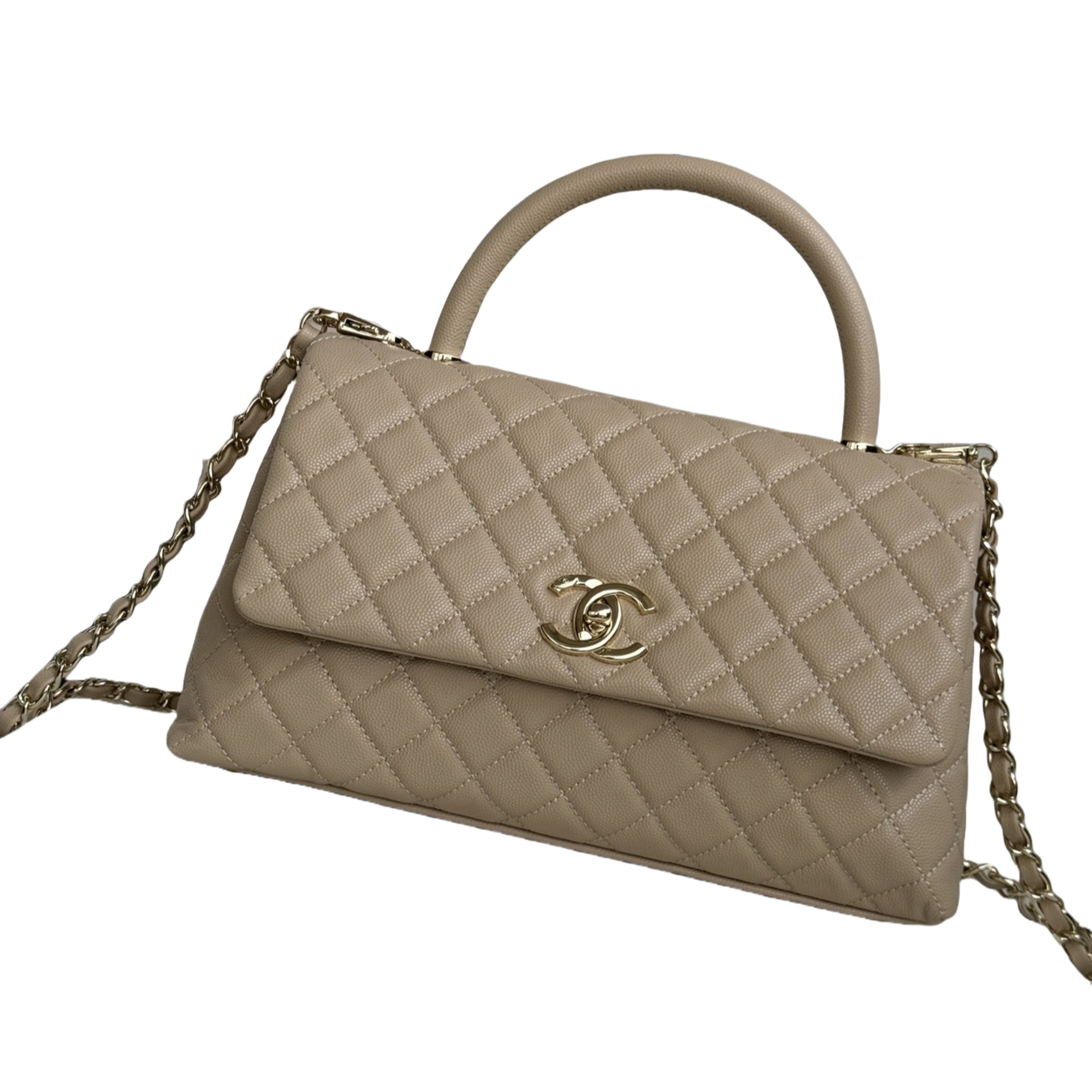 CHANEL Large Flap Bag With Top Handle ﻿Apricot-A92991