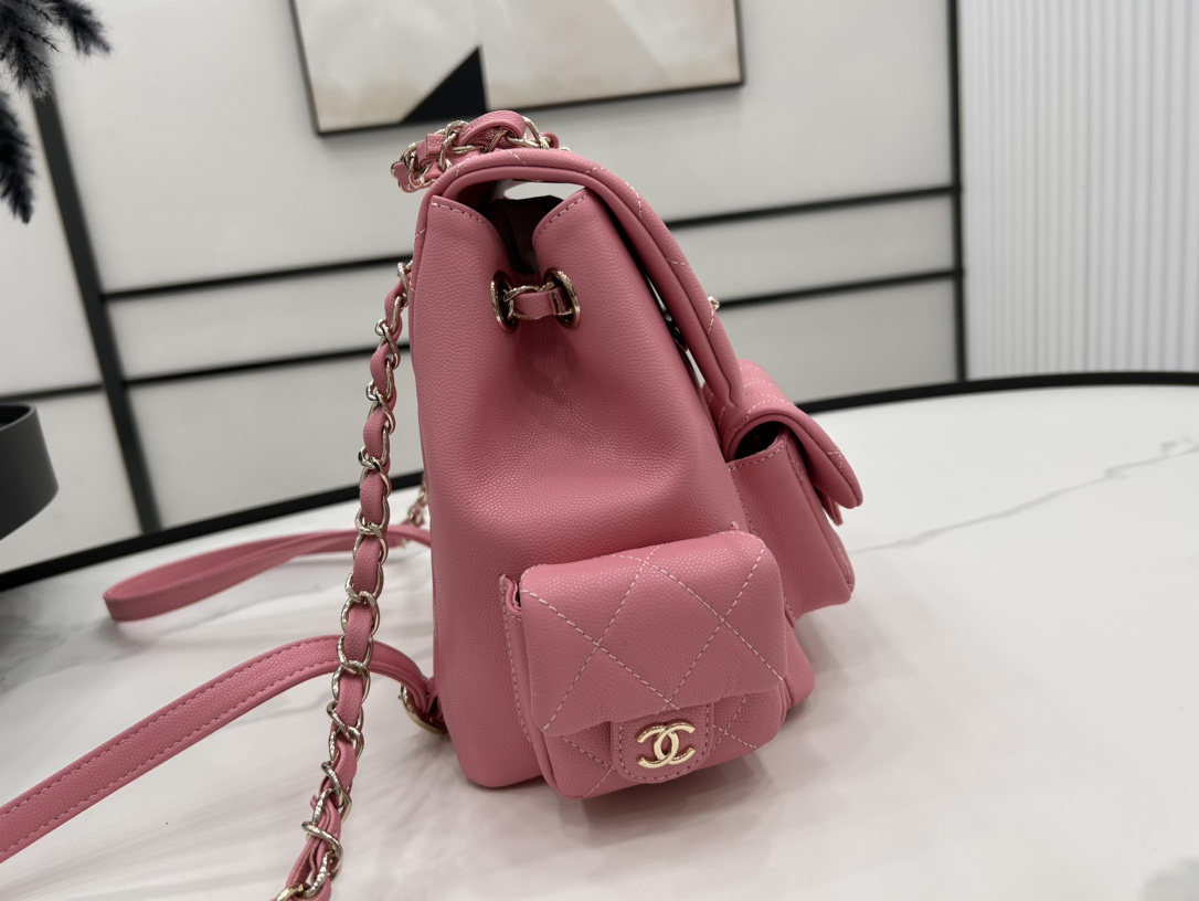 CHANEL Grained Shiny Calfskin & Gold-Tone Metal Rose Pink - AS4398