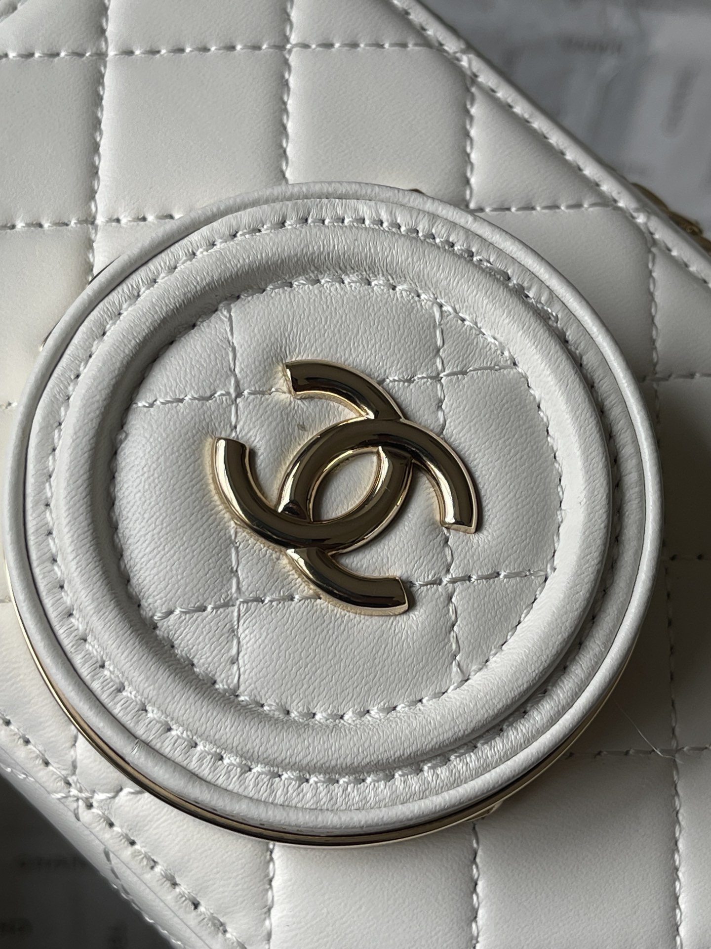 CHANEL Camera bag Sheep leather and gold metal White-AS4817