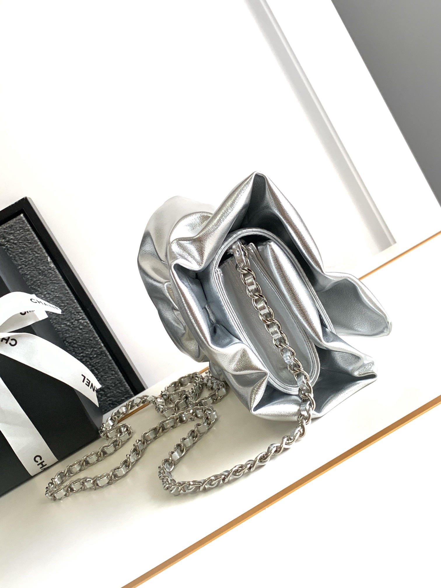 CHANEL Metallic Lambskin & Silver-Tone Metal Silver - AS5129