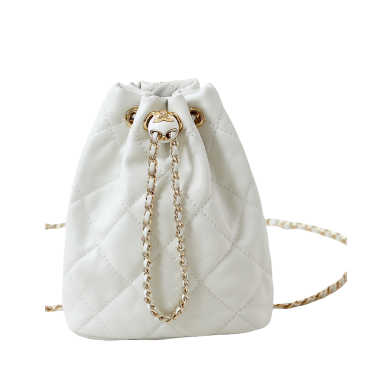 CHANEL Backpacks Shiny Lambskin & Gold-Tone Metal White-AS4810