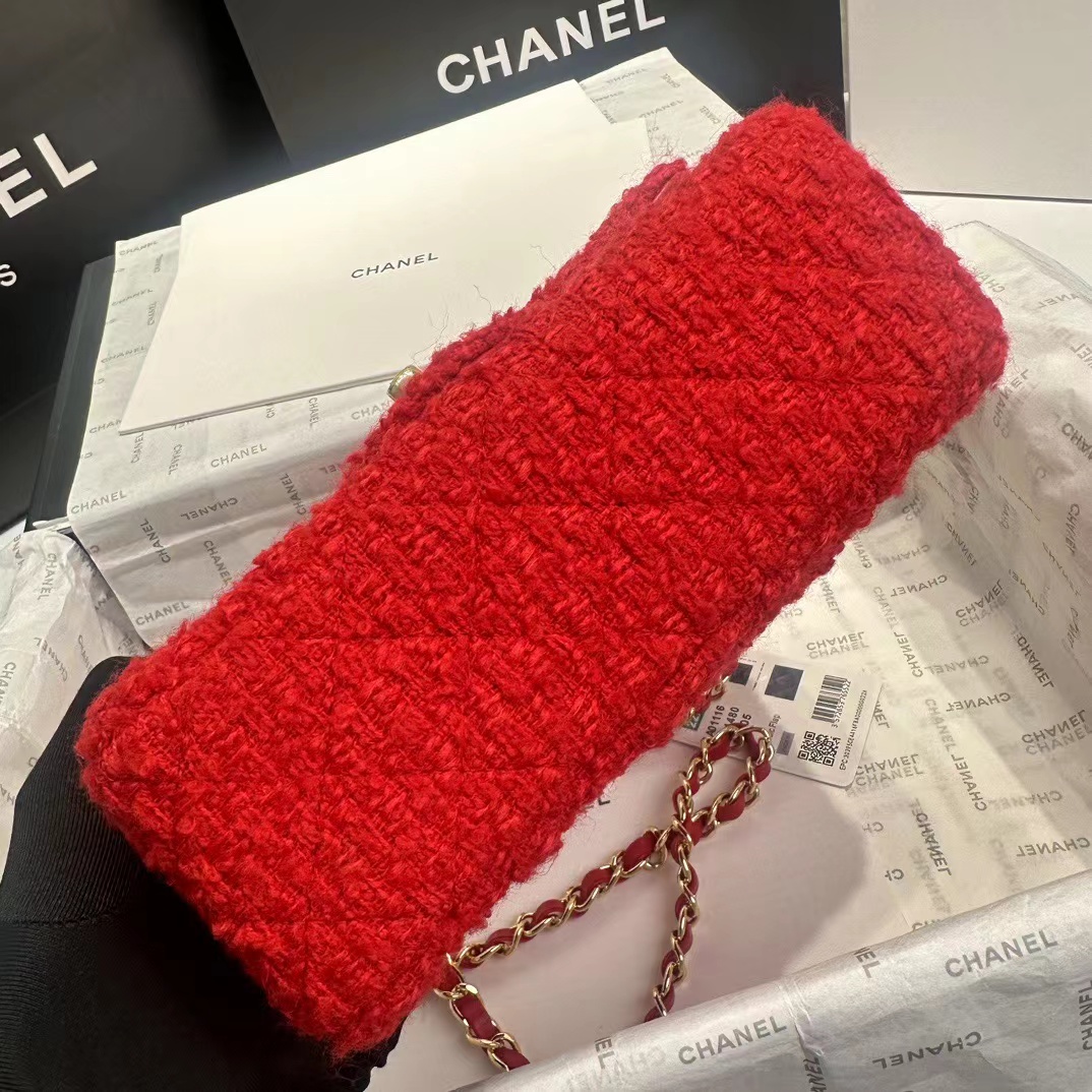 CHANEL CLASSIC 11.12 HANDBAG Lambskin & Brown Metal Red-A01112