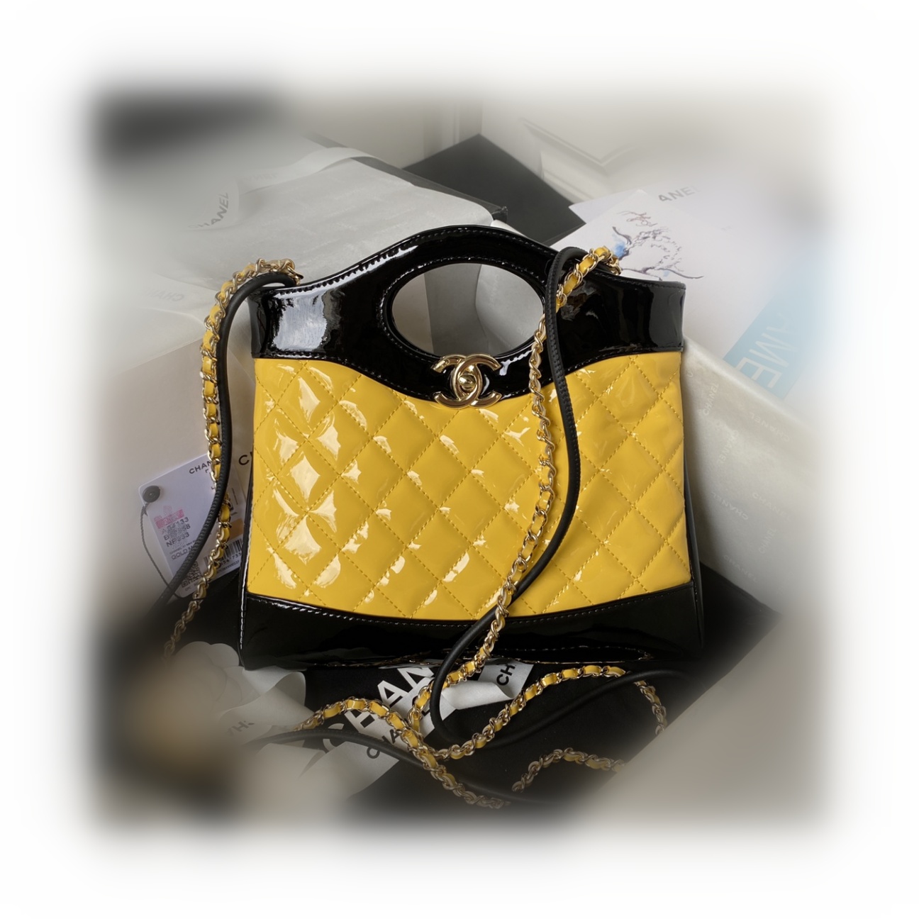 CHANEL 31 Mini Shopping Bag Lacquer Yellow-AS4133