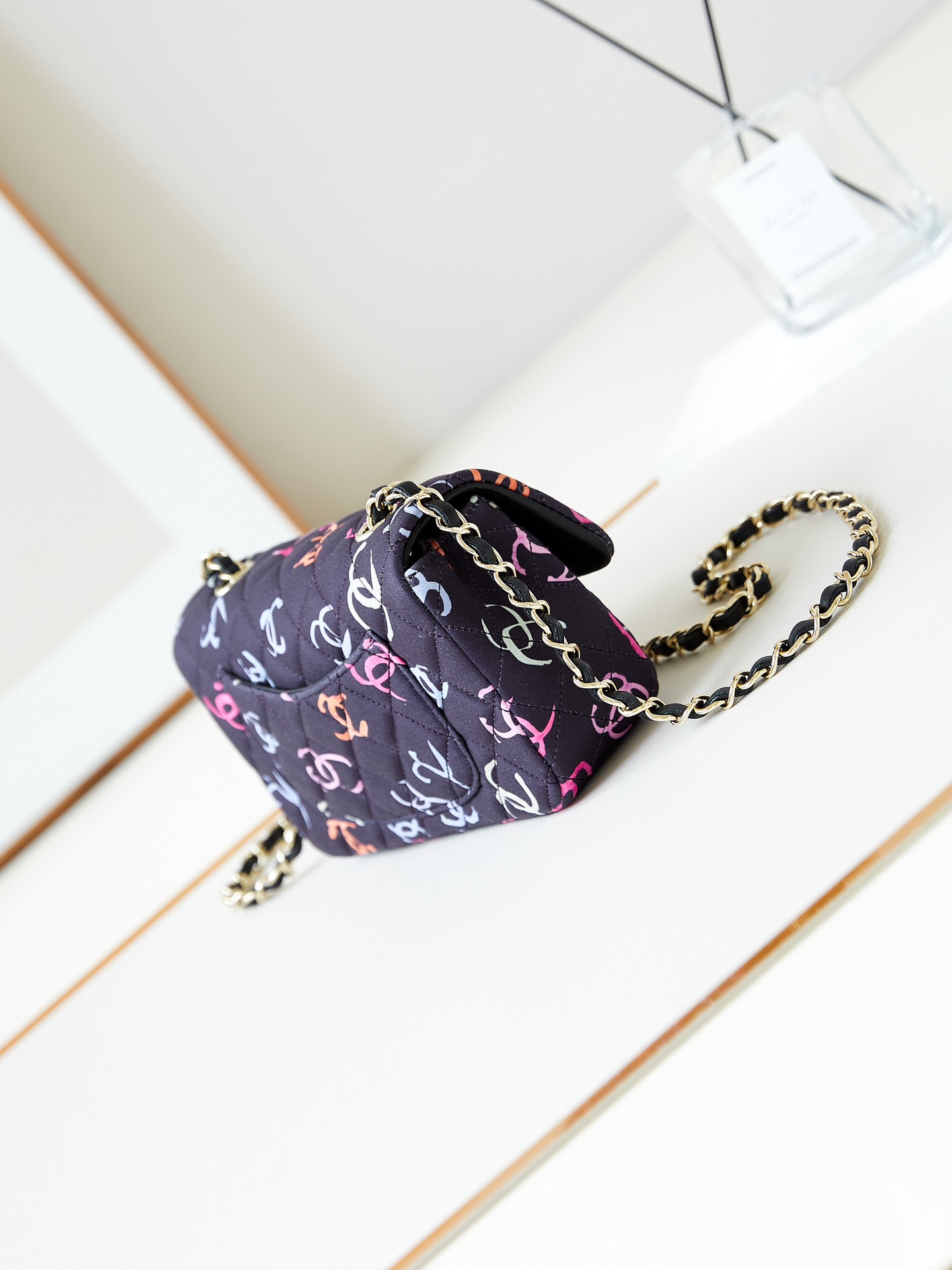 CHANEL Mini Classic Handbag & Gold-Tone Metal Navy Blue-A69900