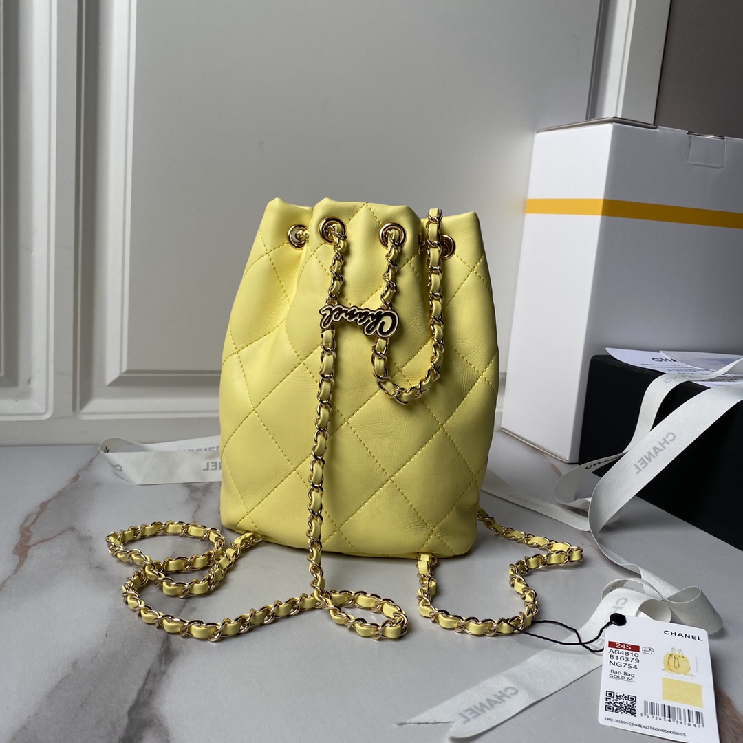 CHANEL Backpacks  Shiny Lambskin & Gold-Tone Metal Yellow-AS4810