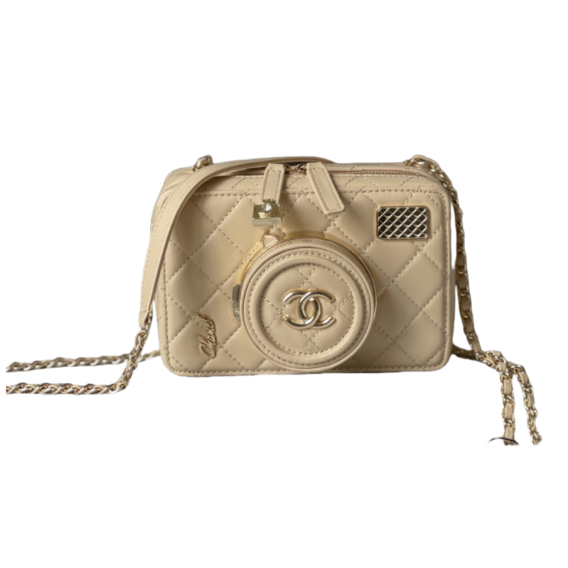 CHANEL Camera bag Sheep leather and gold metal Gold-AS4817