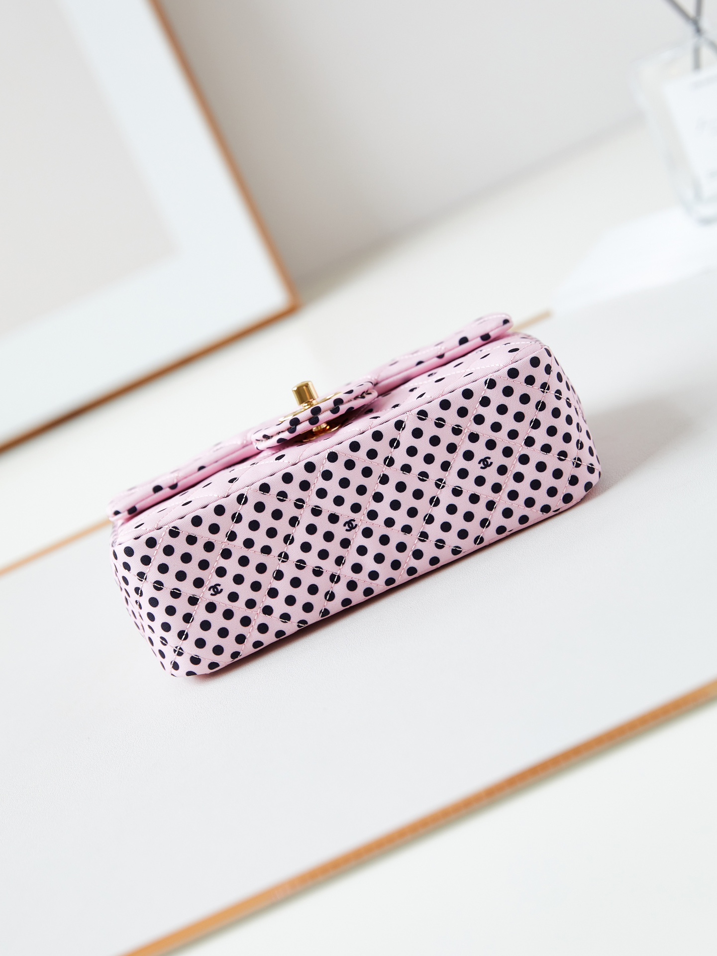 CHANEL Mini Classic Handbag & Gold-Tone Metal Pink Spots-A69900