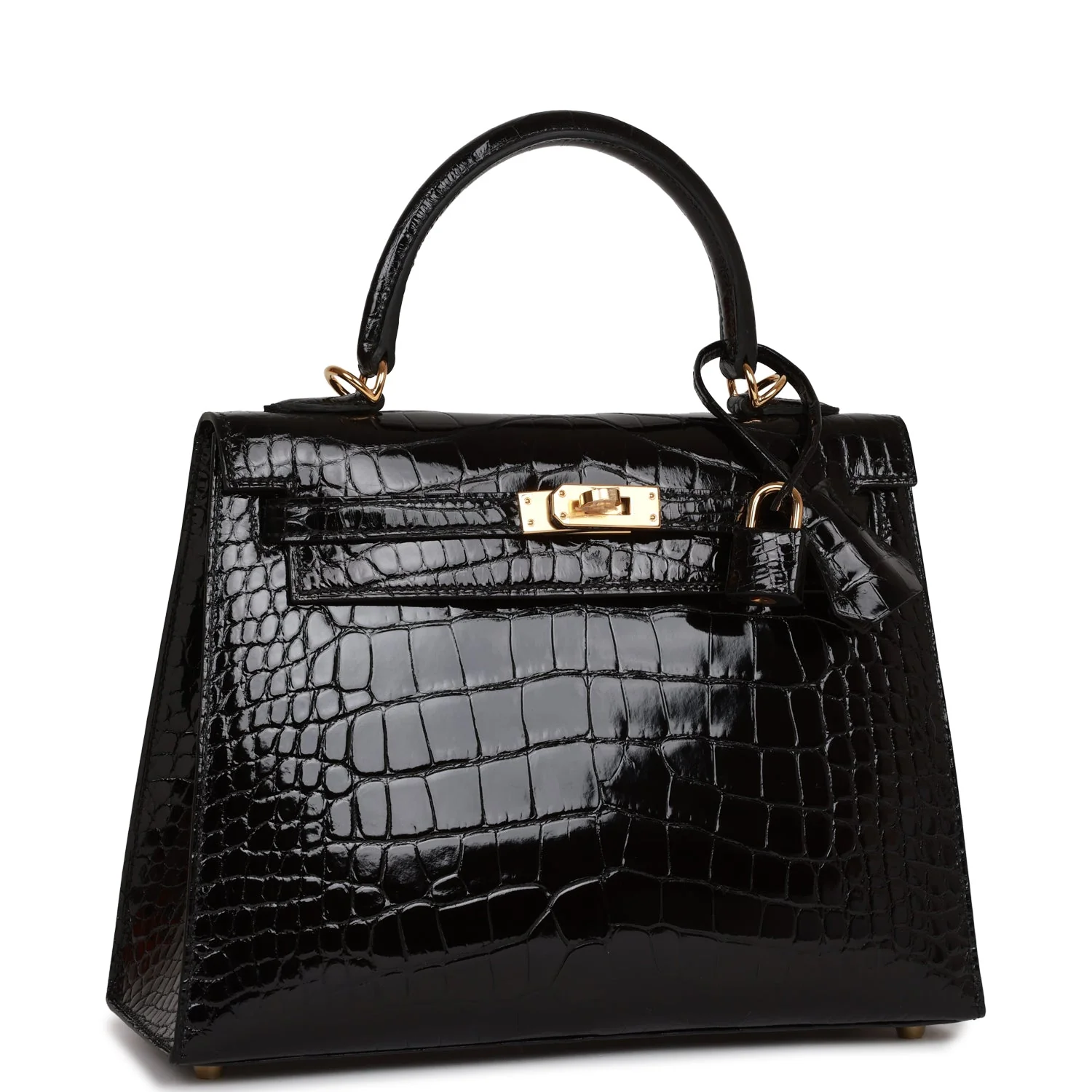 Kelly Sellier 25 Black Shiny Alligator Gold Hardware