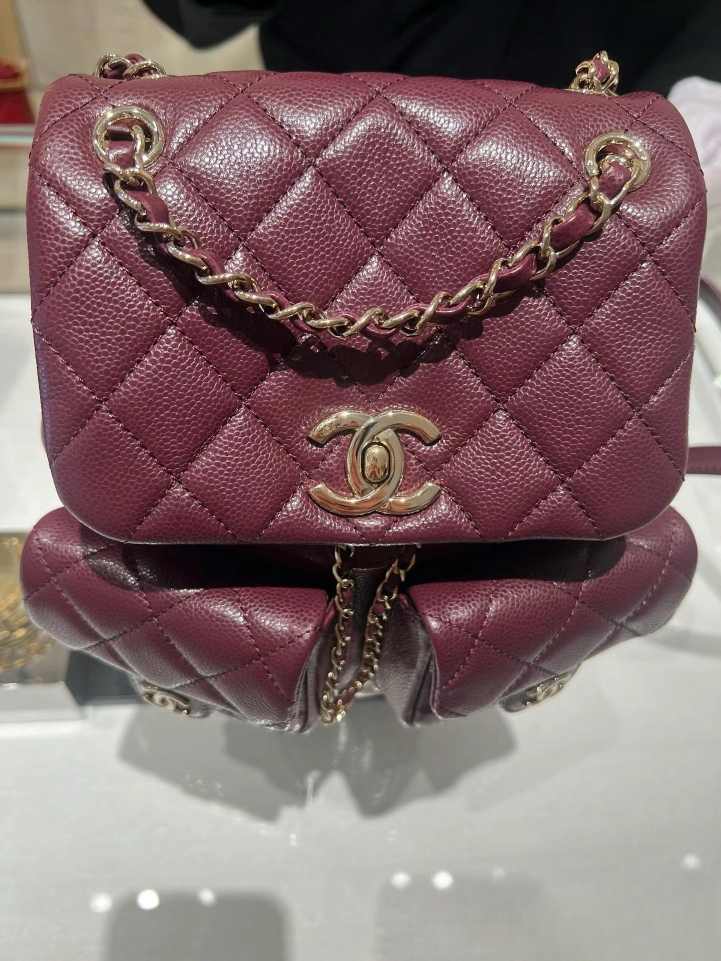 CHANEL Backpacks Grained Calfskin & Gold-Tone Metal Dark Burgundy-AS3860