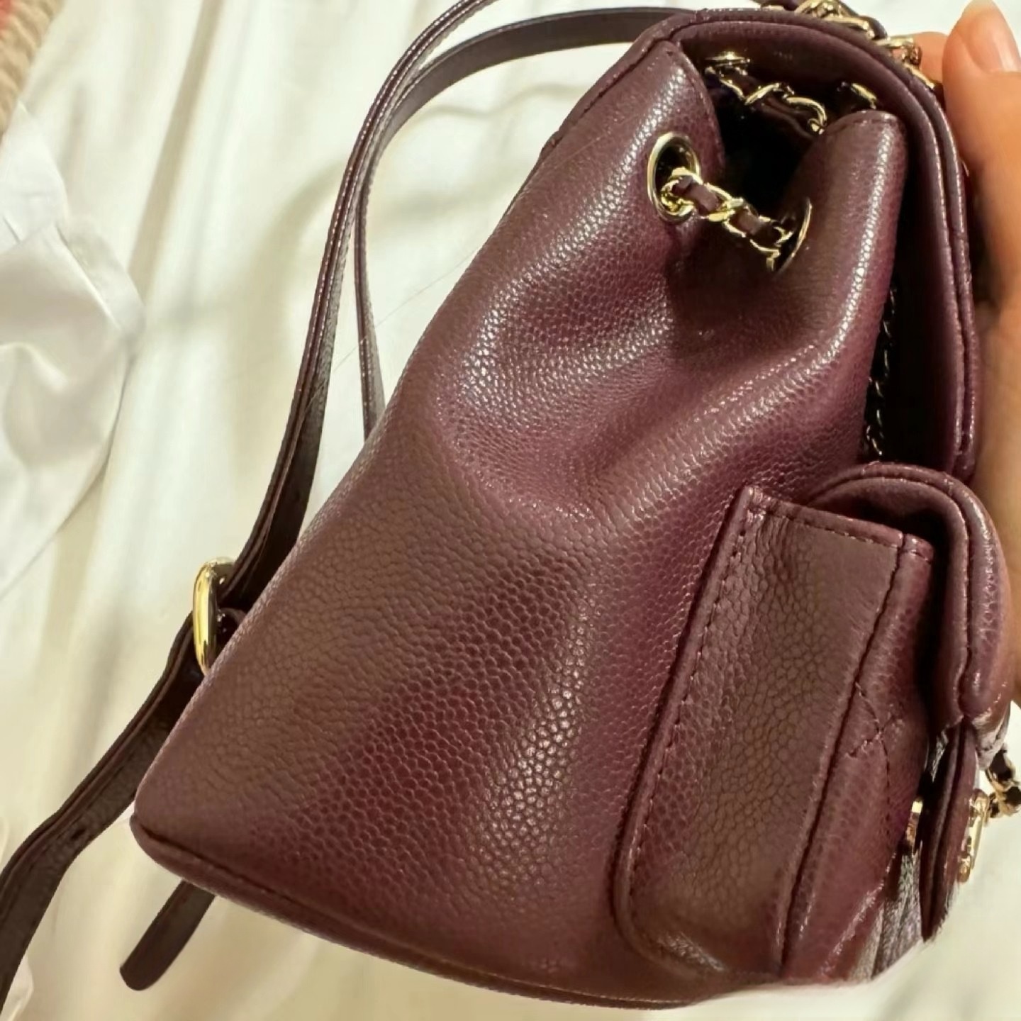 CHANEL Backpacks Grained Calfskin & Gold-Tone Metal Dark Burgundy-AS3860