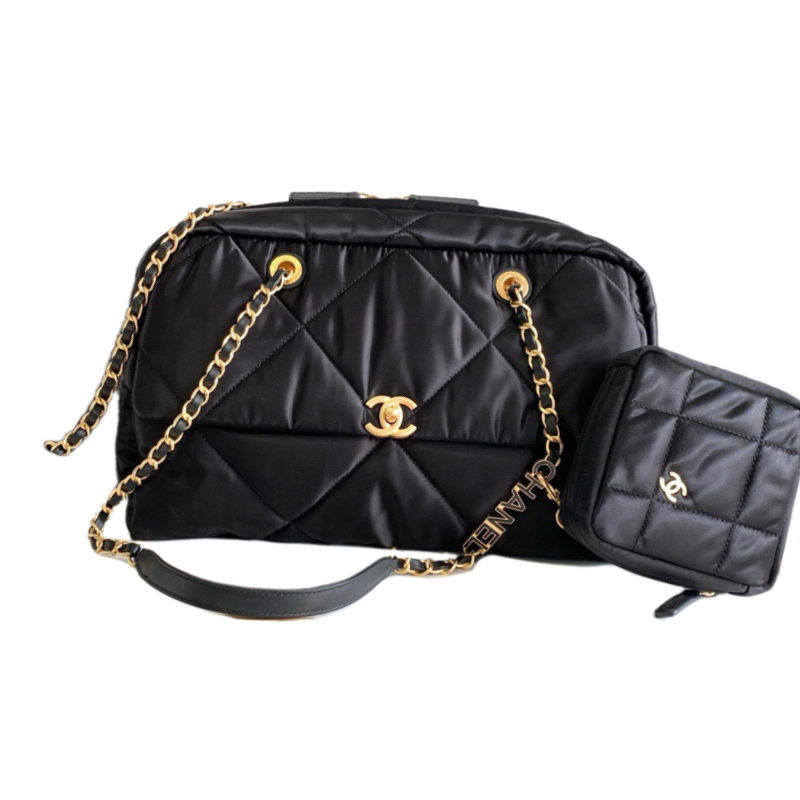 CHANEL Large Bowling Bag Satin and gold metal black-AS4776