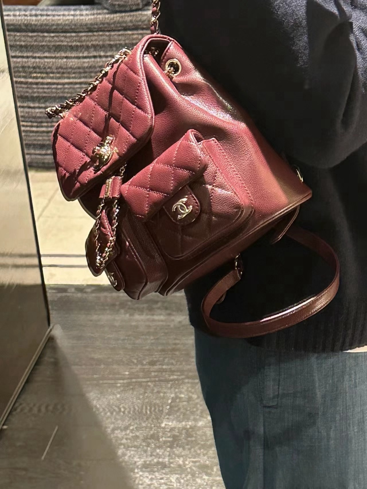 CHANEL Backpacks Grained Calfskin & Gold-Tone Metal Dark Burgundy-AS3860