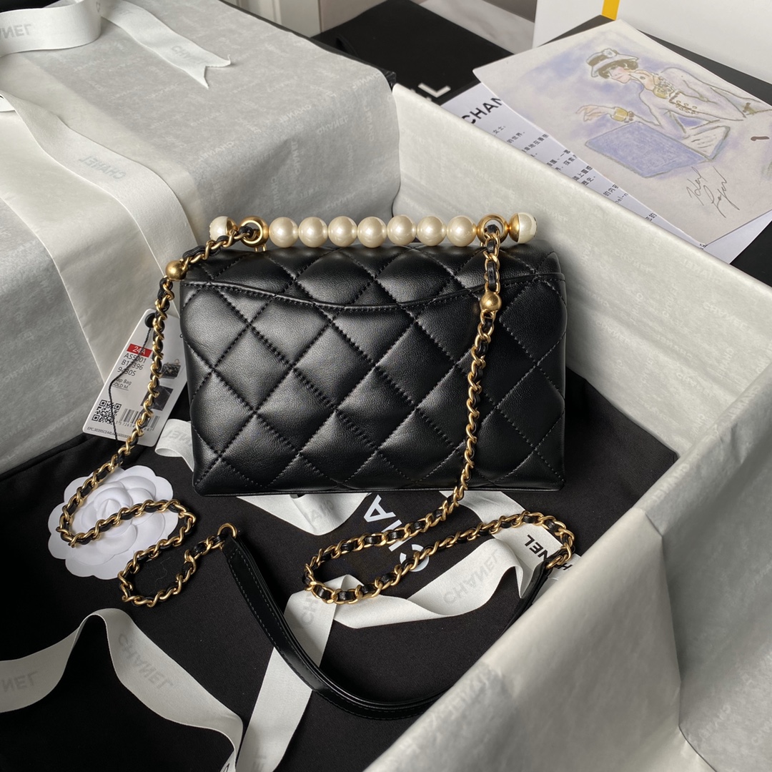 CHANEL Mini Flap Bag with Top Handle Black-AS5001