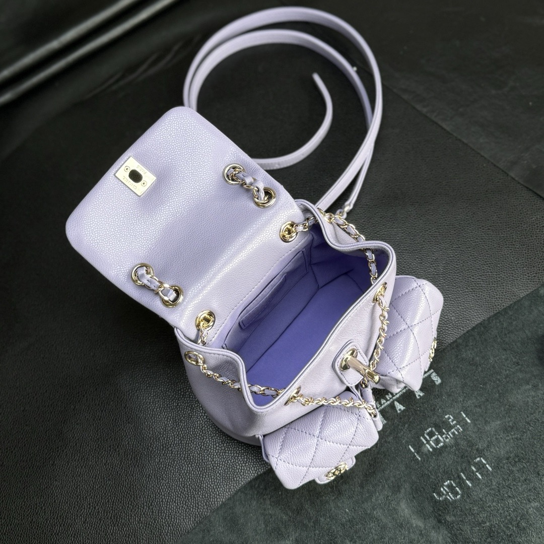 CHANEL Backpacks Grained Calfskin & Gold-Tone Metal Light Purple-AS3787
