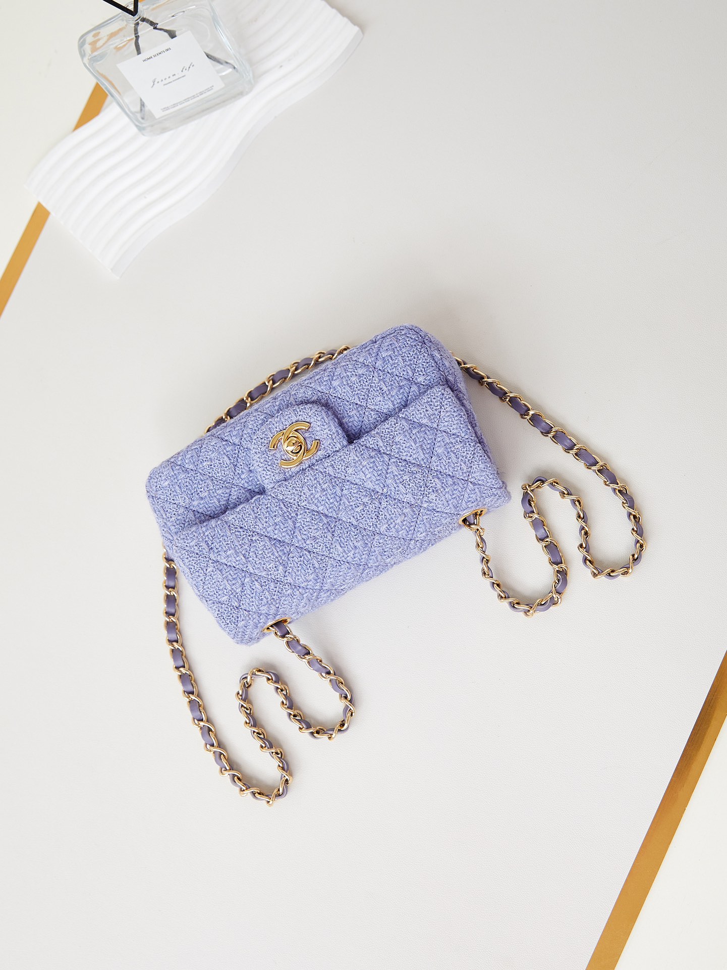 CHANEL Mini Classic Handbag & Gold-Tone Metal Purple-A69900