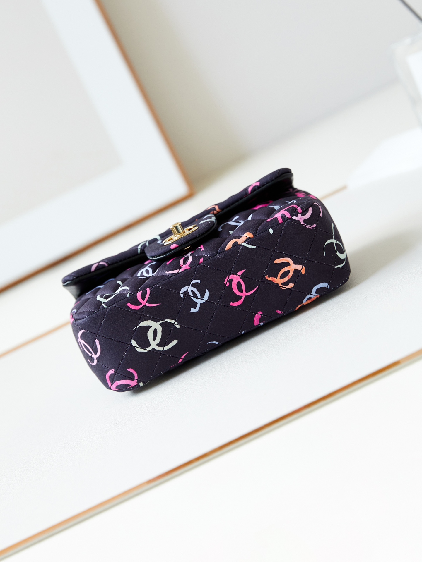 CHANEL Mini Classic Handbag & Gold-Tone Metal Navy Blue-A69900