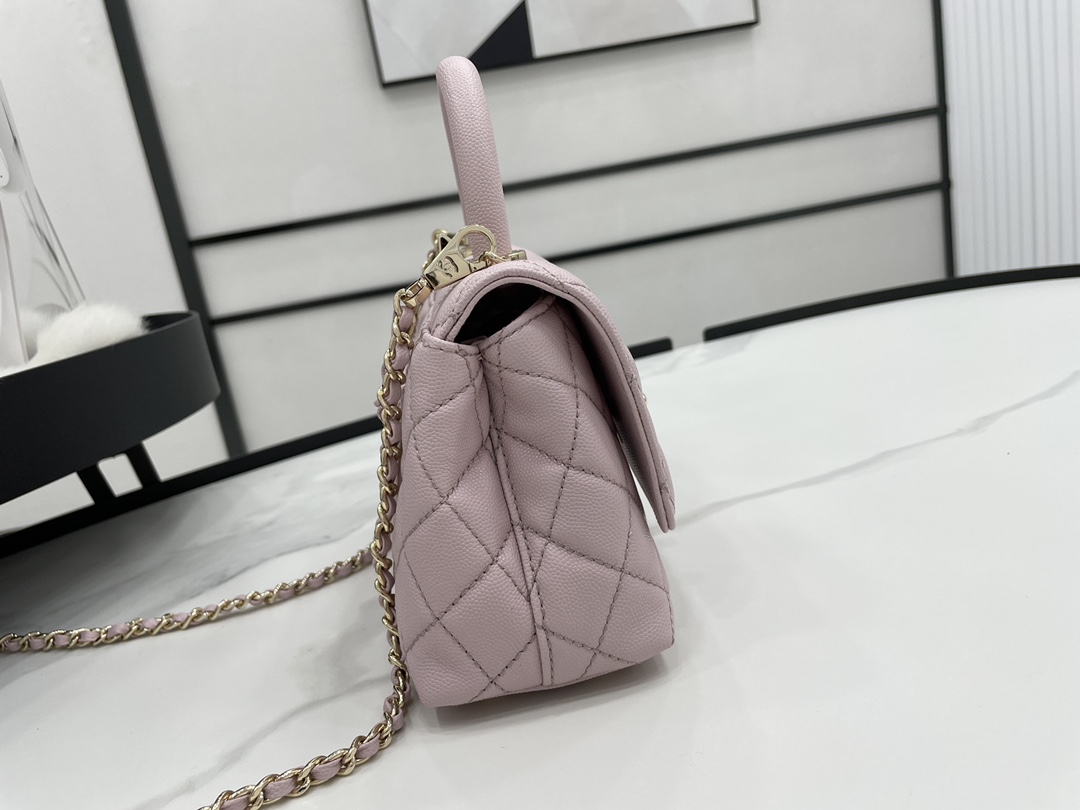 CHANEL Mini flap bag with handle Grain embossed calf leather with gold coloured metal Pink-AS2215