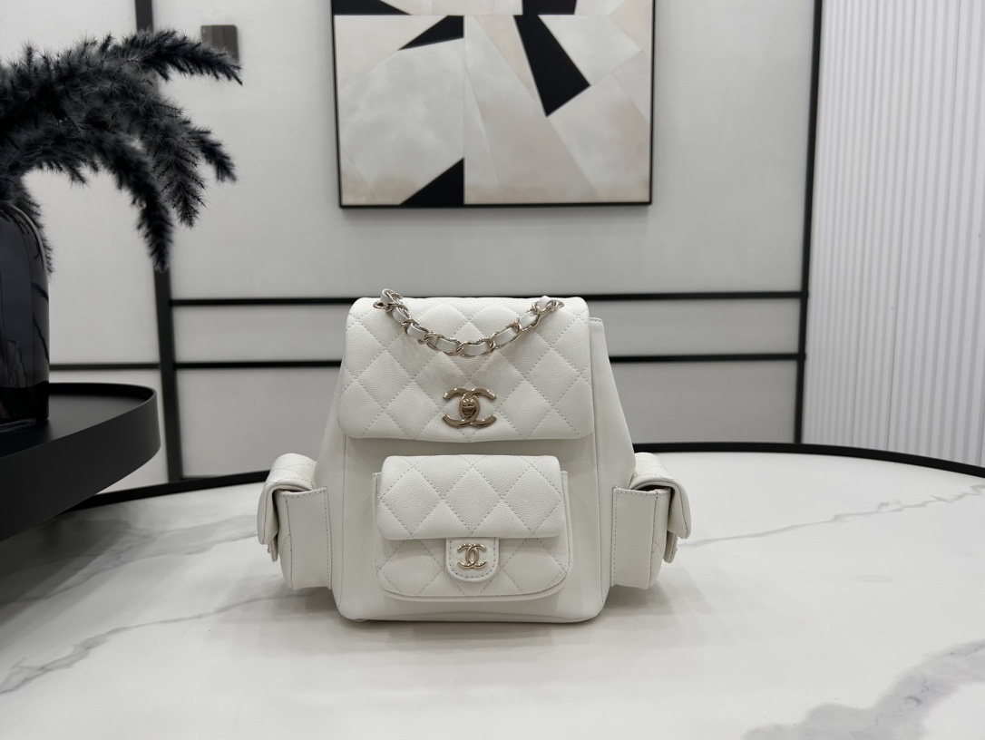 CHANEL Grained Shiny Calfskin & Gold-Tone Metal Withe - AS4398