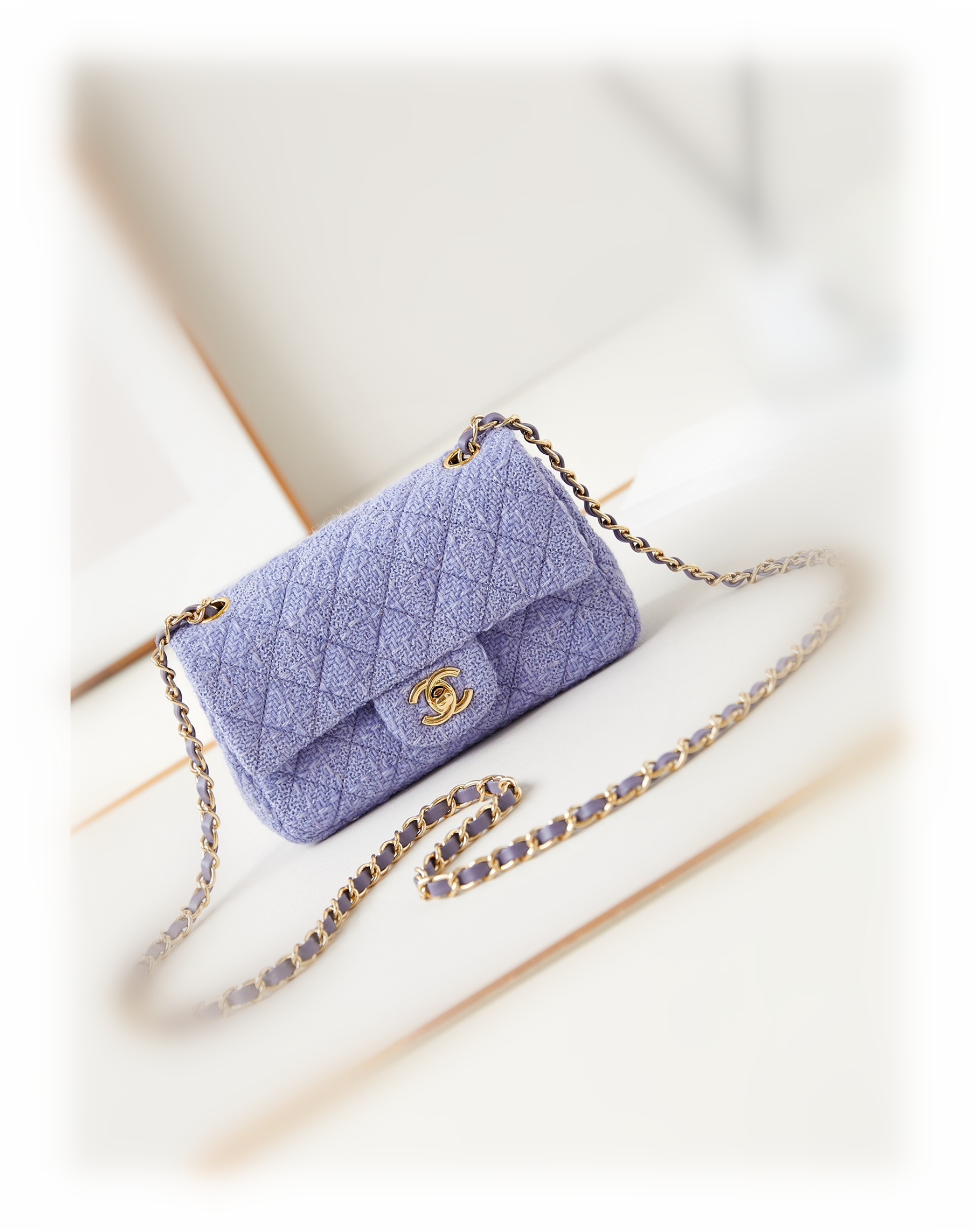 CHANEL Mini Classic Handbag & Gold-Tone Metal Purple-A69900