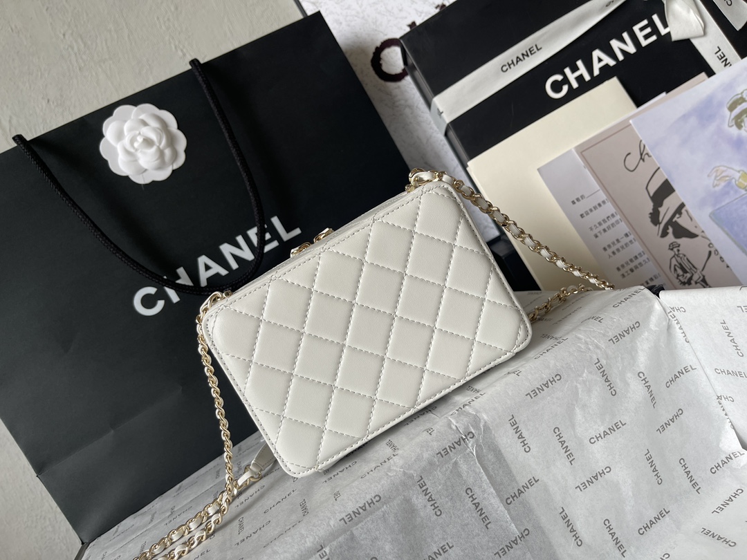 CHANEL Camera bag Sheep leather and gold metal White-AS4817