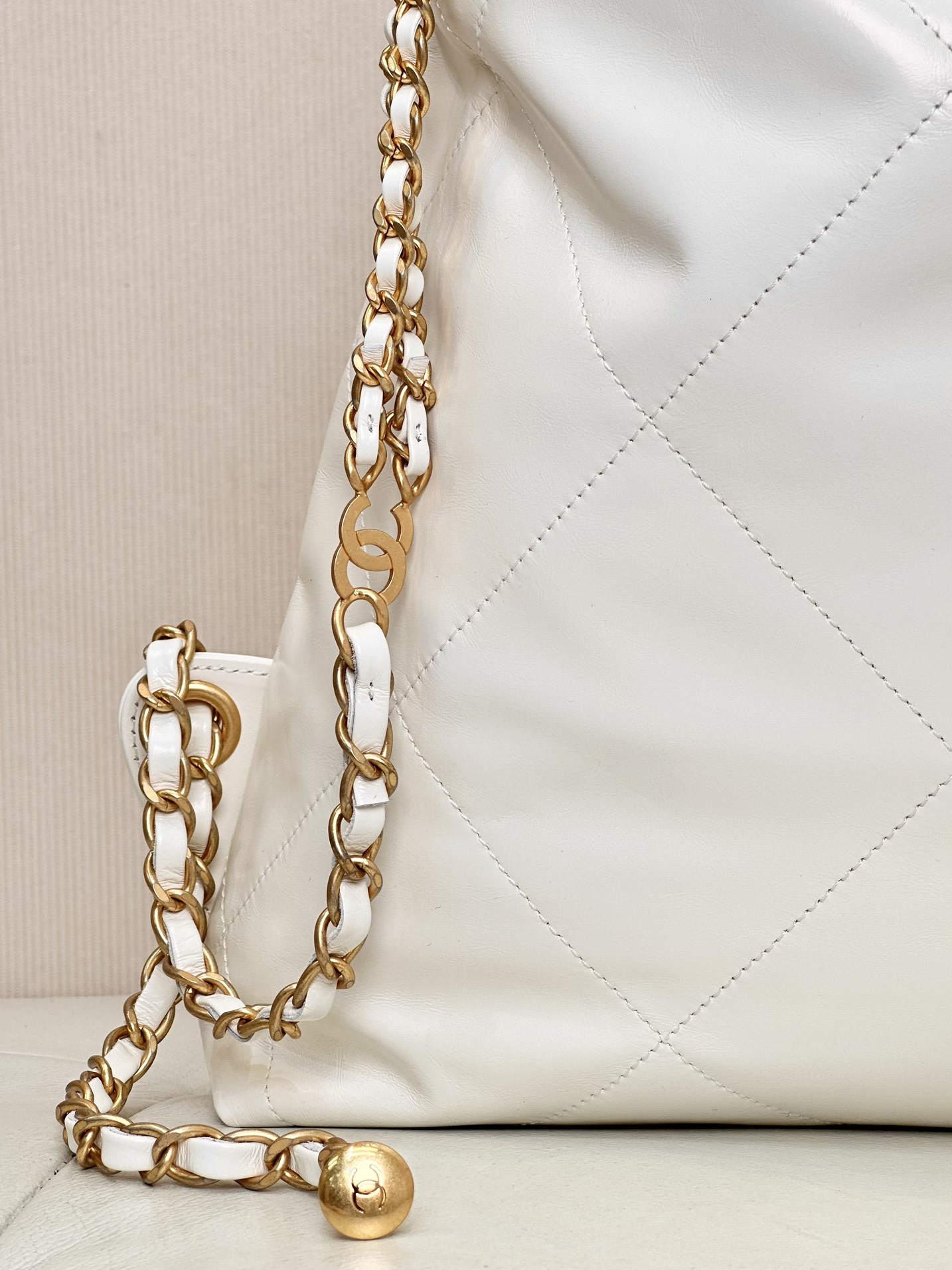 CHANEL Backpacks Shiny Calfskin & Gold-Tone Metal White- AS3859