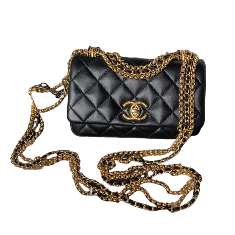 CHANEL Mini flap bag Polished lambskin with gold coloured metal black-AS4972