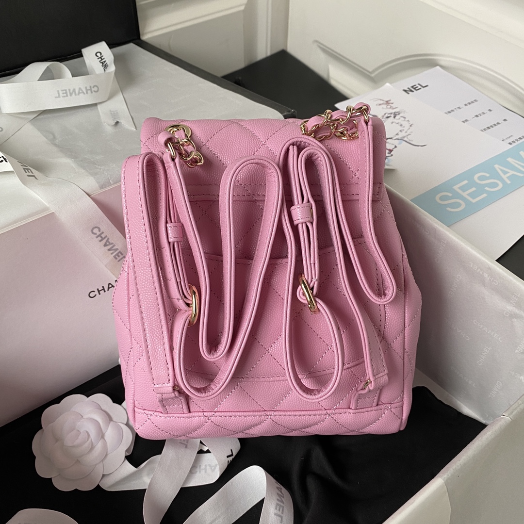 CHANEL Backpacks Grain-embossed shiny calf leather with gold-coloured metal Rose Pink-AS4058