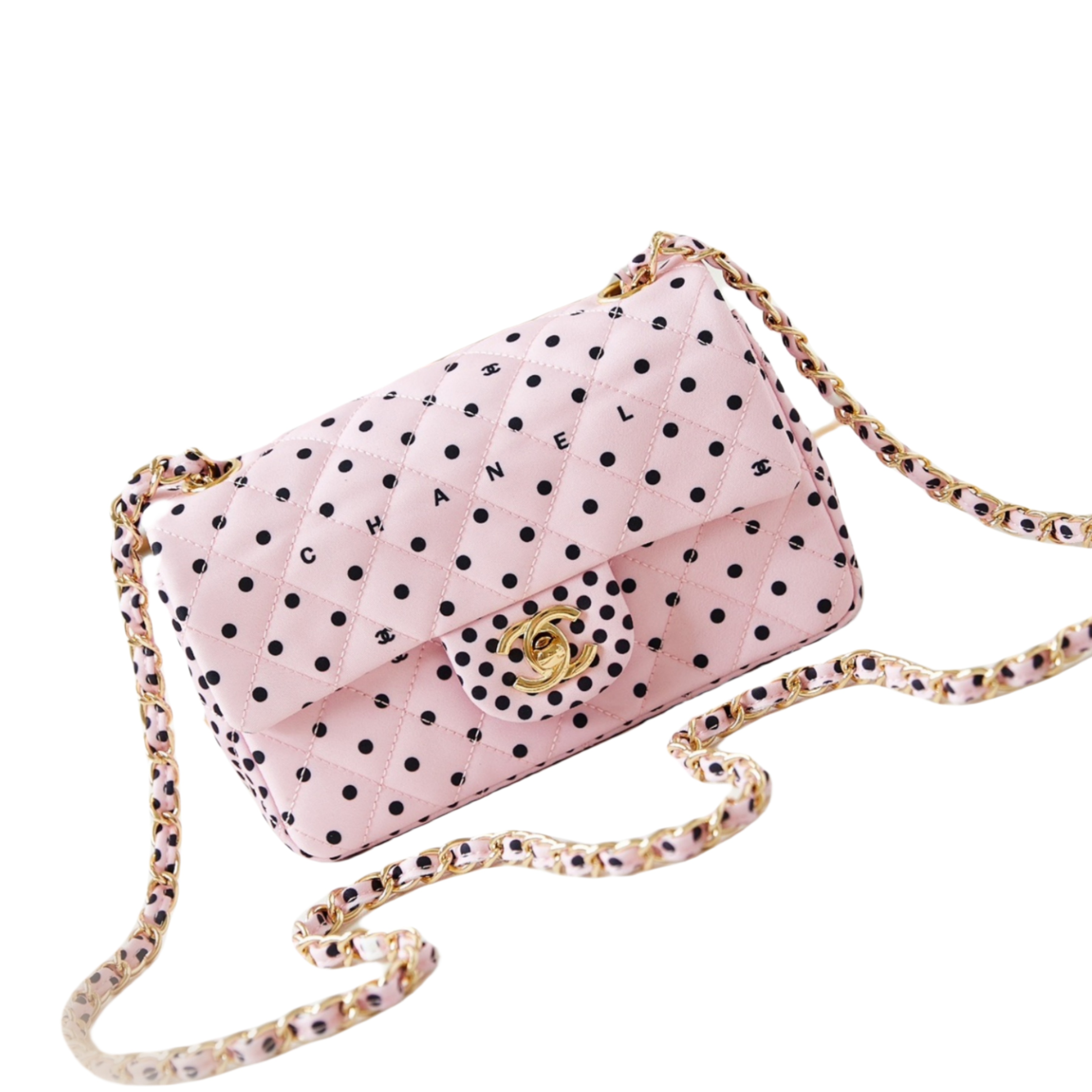 CHANEL Mini Classic Handbag & Gold-Tone Metal Pink Spots-A69900