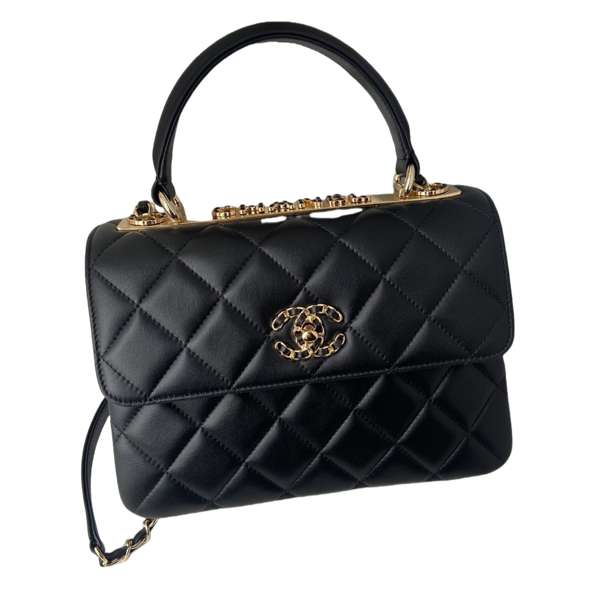 CHANEL Flap Bag With Top Handle Lambskin Black-A92236