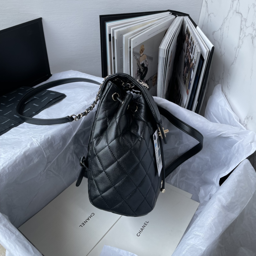 CHANEL Backpacks  Grain-embossed shiny calf leather with gold-coloured metal Black -AS4058