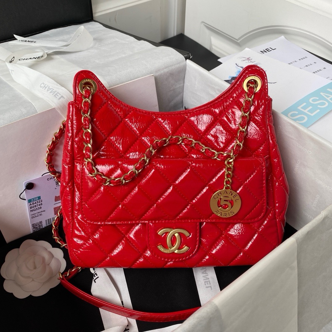 CHANEL Hobo Handbag Red-AS4322