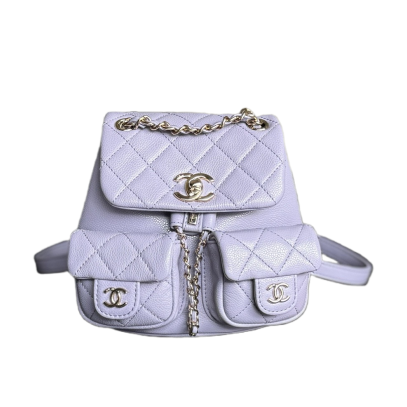 CHANEL Backpacks Grained Calfskin & Gold-Tone Metal Light Purple-AS3787