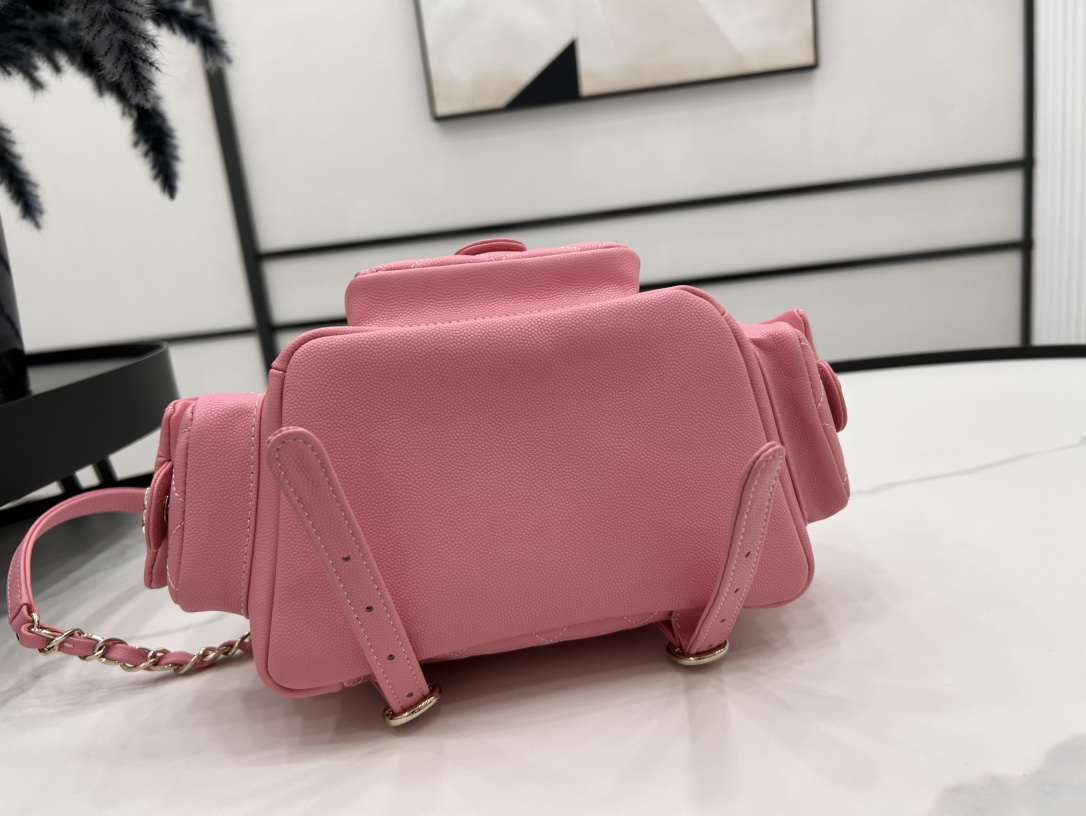 CHANEL Grained Shiny Calfskin & Gold-Tone Metal Rose Pink - AS4398