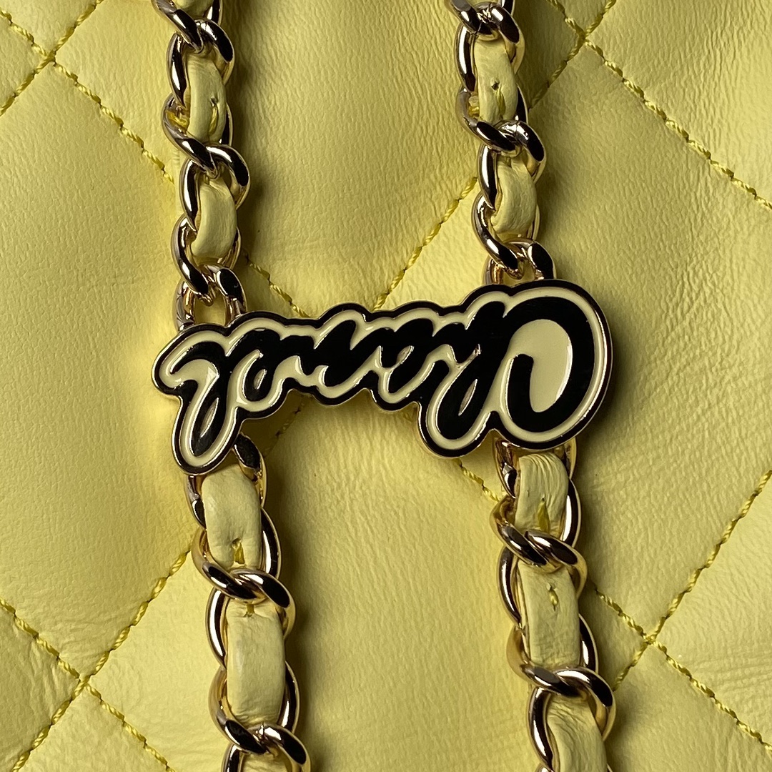 CHANEL Backpacks  Shiny Lambskin & Gold-Tone Metal Yellow-AS4810