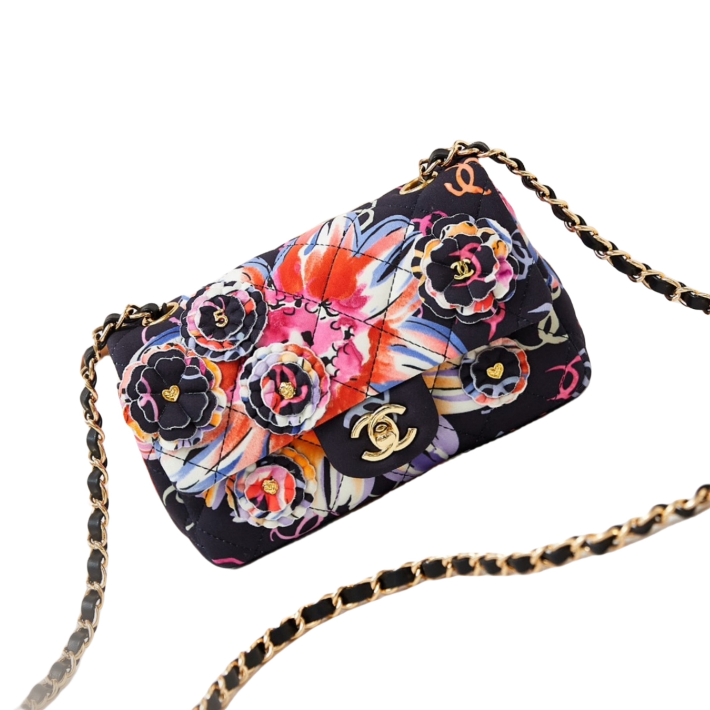 CHANEL Mini Classic Handbag & Gold-Tone Metal Camellia-A69900