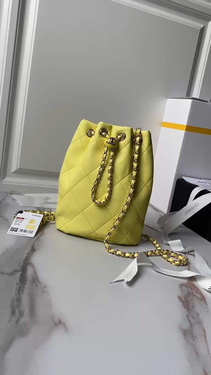 CHANEL Backpacks  Shiny Lambskin & Gold-Tone Metal Yellow-AS4810