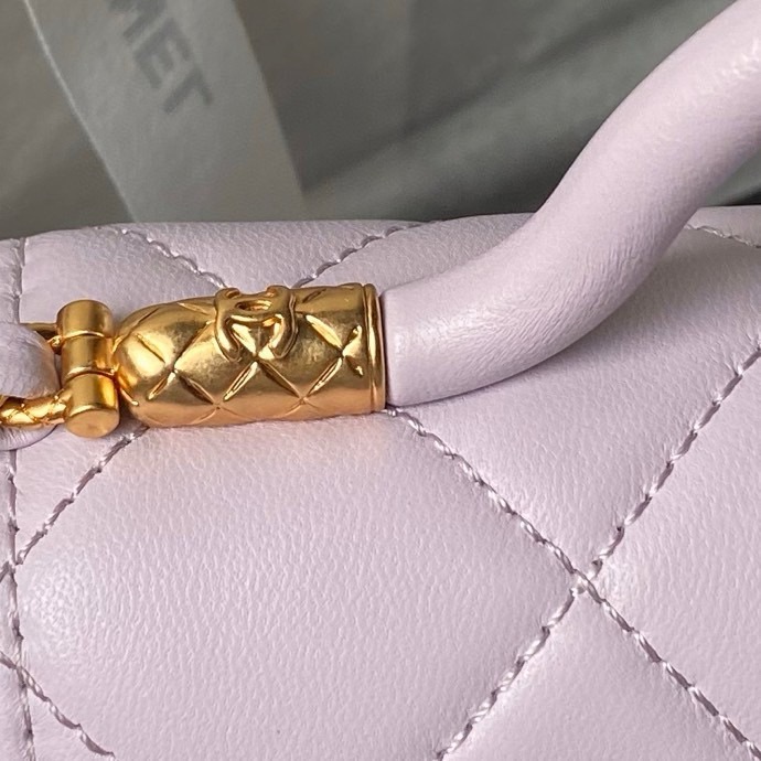 CHANEL  Mini Flap Bag with Top Handle Grained Shiny Calfskin & Gold-Tone Metal Light Purple-AS4956