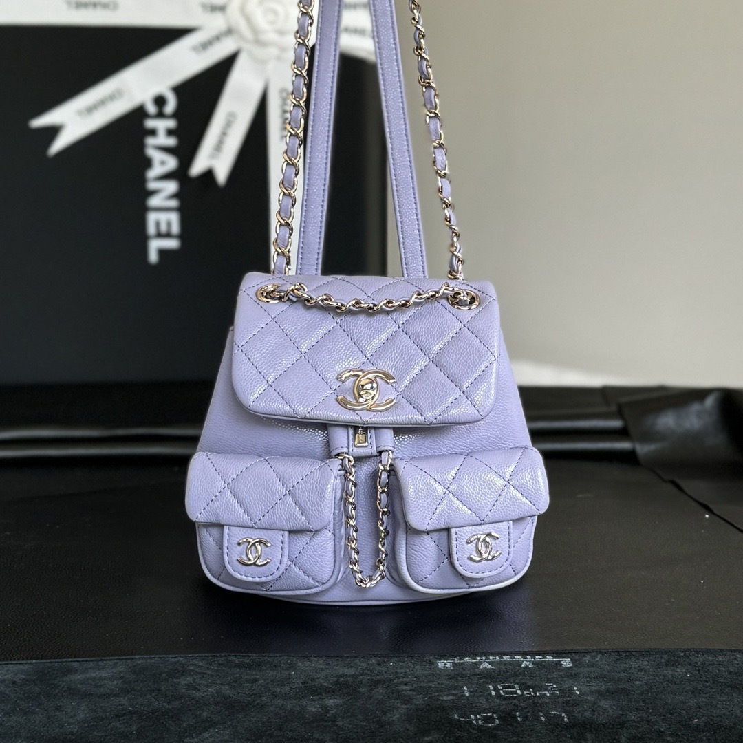 CHANEL Backpacks Grained Calfskin & Gold-Tone Metal Light Purple-AS3787