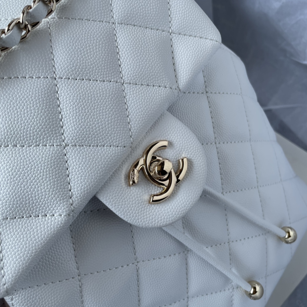 CHANEL Backpacks Grain-embossed shiny calf leather with gold-coloured metal White -AS4058