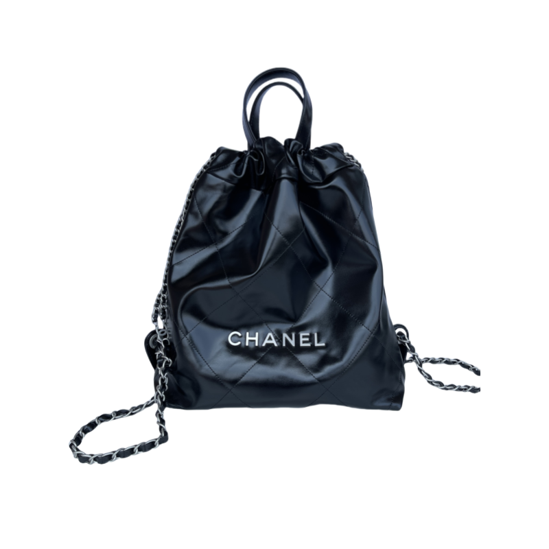 CHANEL Backpacks Shiny Calfskin & Gold-Tone Metal Black- AS3859